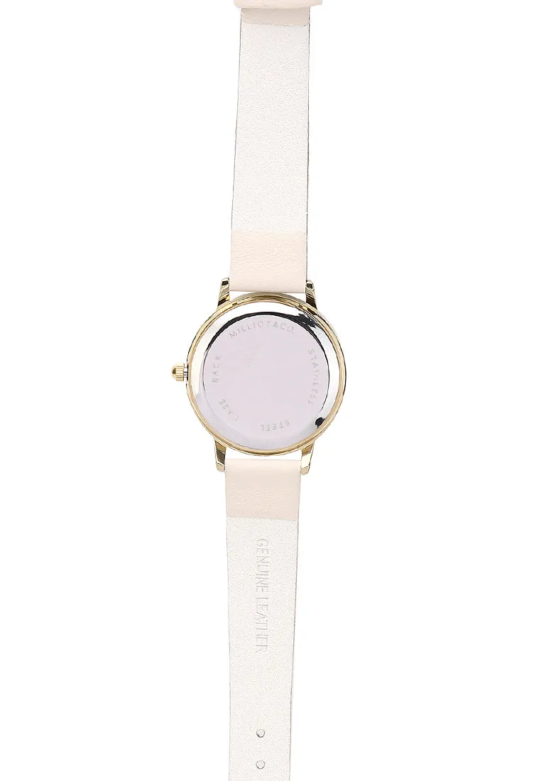Shireen Gold Leather Watch with Bracelet Set  (White)