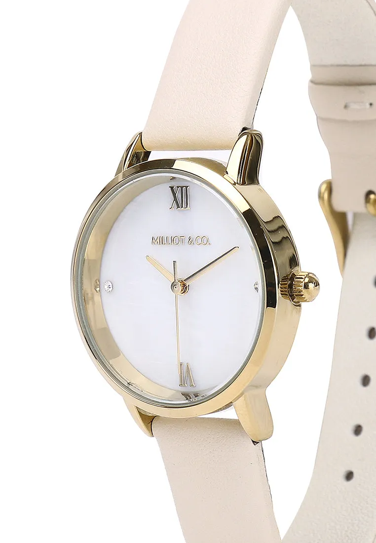 Shireen Gold Leather Watch with Bracelet Set  (White)