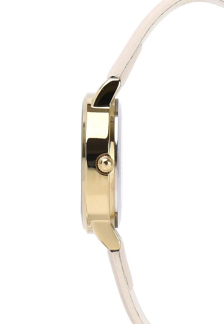 Shireen Gold Leather Watch with Bracelet Set  (White)