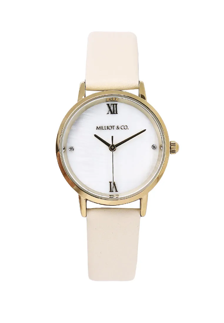 Shireen Gold Leather Watch with Bracelet Set  (White)