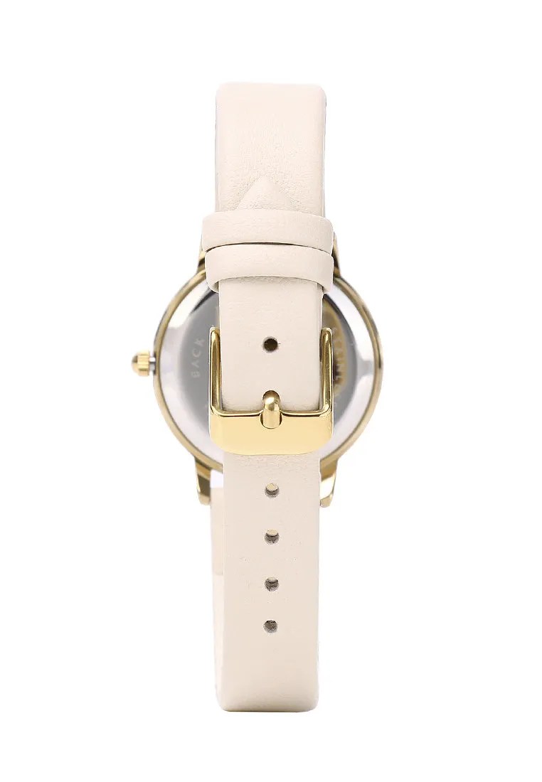 Shireen Gold Leather Watch with Bracelet Set  (White)