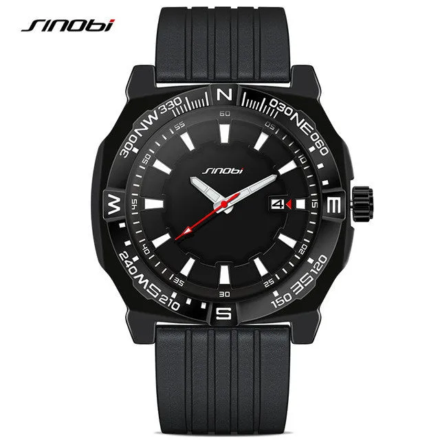 SINOBI Fashion Sport Mens Wrist Watches Diver Rubber Watchband Top Luxury Brand Males Waterproof Quartz Clock Erkek Saatler 2016