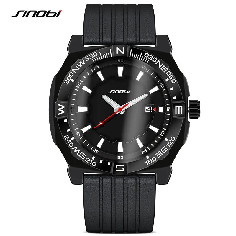 SINOBI Fashion Sport Mens Wrist Watches Diver Rubber Watchband Top Luxury Brand Males Waterproof Quartz Clock Erkek Saatler 2016