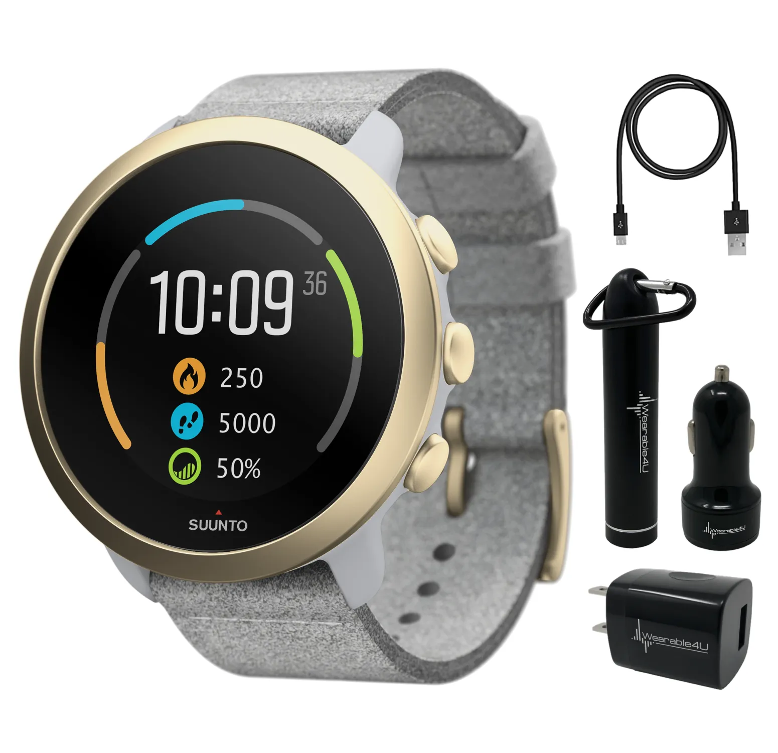Suunto 3 Multisport Watch with Heart Rate Monitor, Pebble White Light Gold (SS050599000)