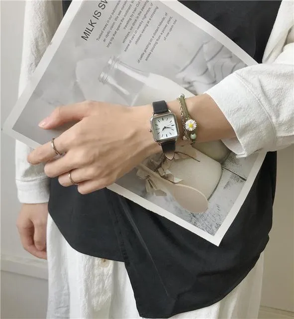 Womens Gold Silver Minimalist Square Dial Elegant Watches