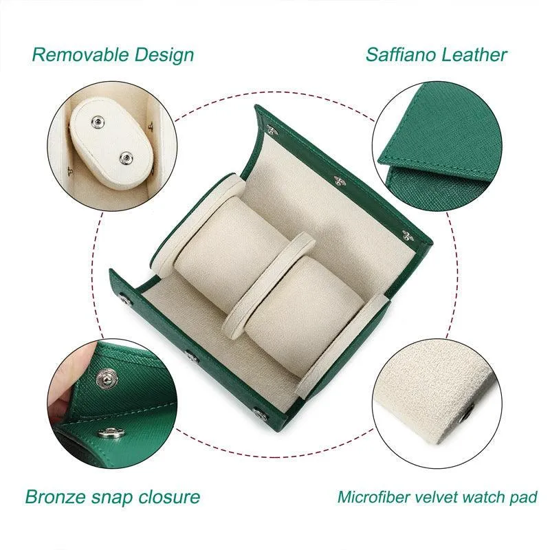 Woosir Trend Leather Watch Roll Case for 2 Watches