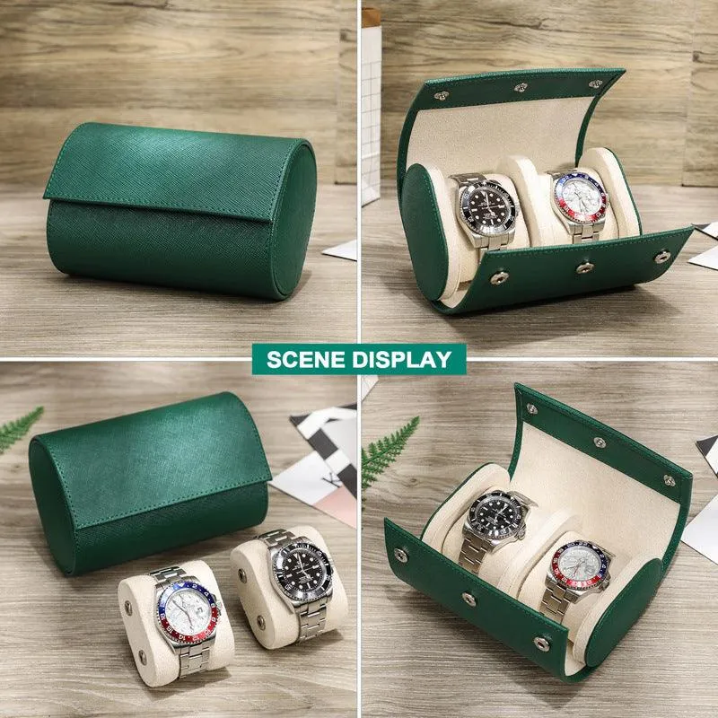 Woosir Trend Leather Watch Roll Case for 2 Watches