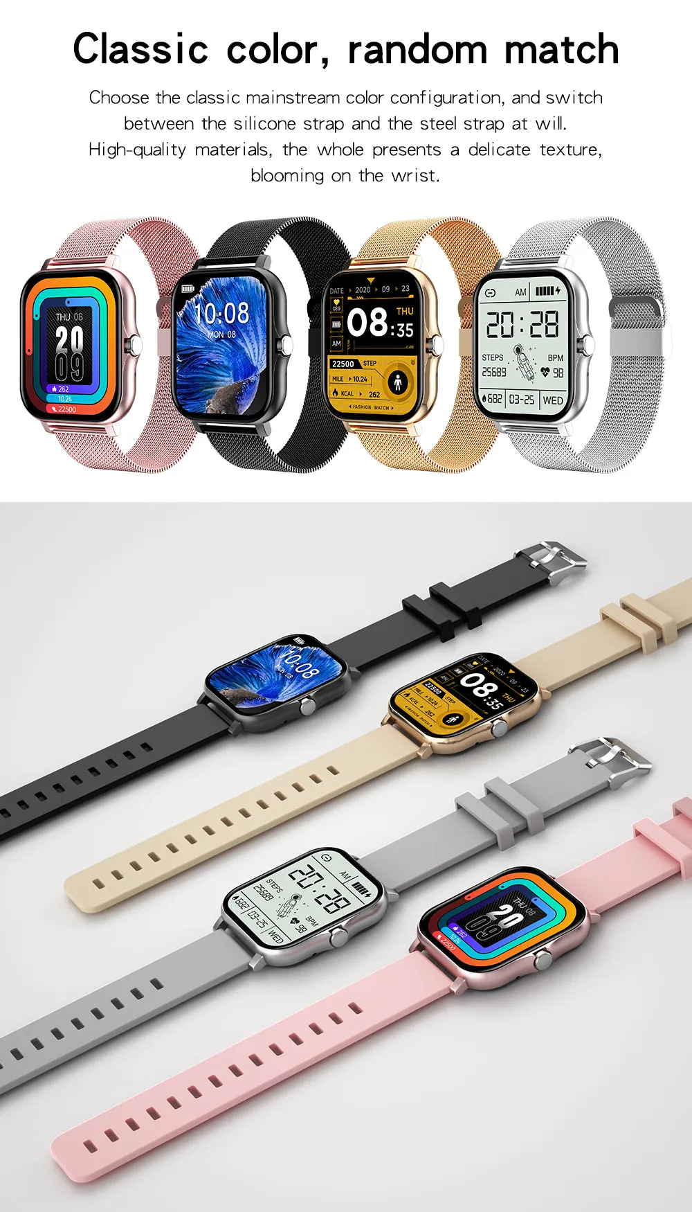 Y13S Sports Smartwatch with Metal Designer Strap (Music Player, Intelligent Voice, Make and Receive Calls)